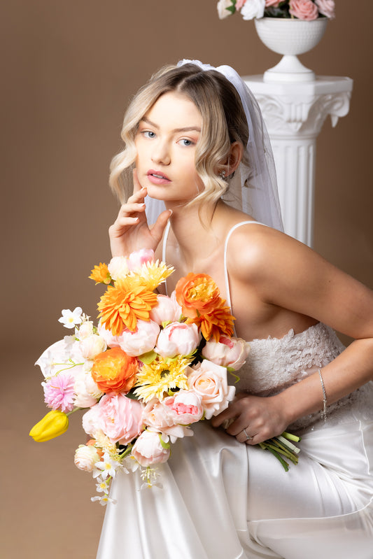 Shades of Sunset Silk Bridal Bouquet – Rental