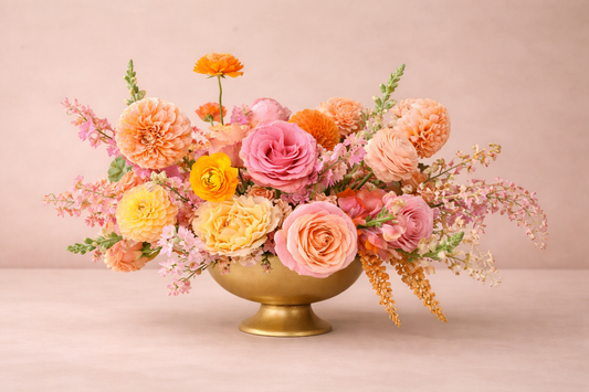 Blush Sunset Garden Silk Centerpiece (Gold Compote) – Rental