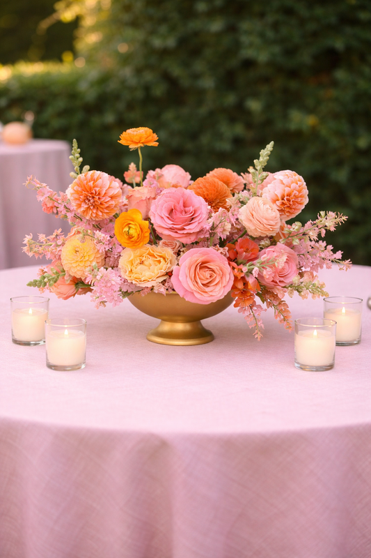 Blush Sunset Garden Silk Centerpiece (Gold Compote) – Rental